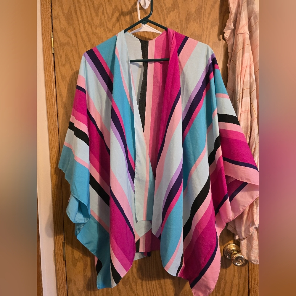 Colorful Striped Kimono Cardigan - Pink, Teal & Black